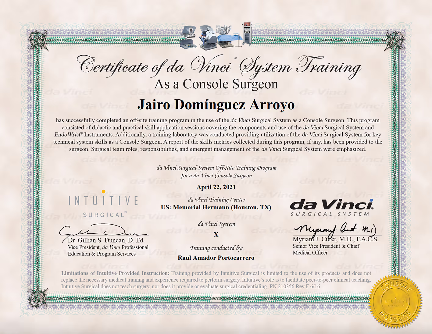 certificado en cirugia robotica